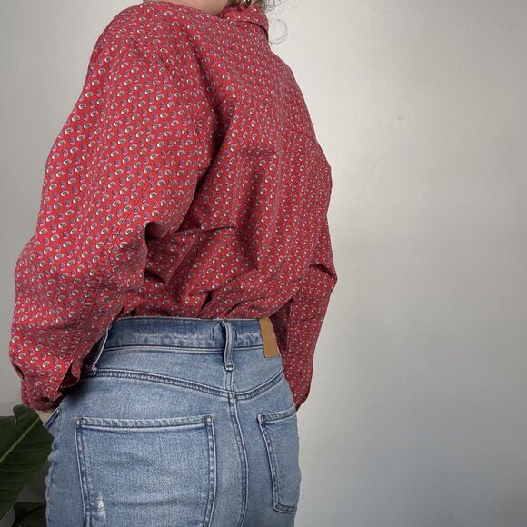 Vintage 80s 90s Red Paisley Print Button Up | Western Cowboy Shirt - Picture 5 of 12